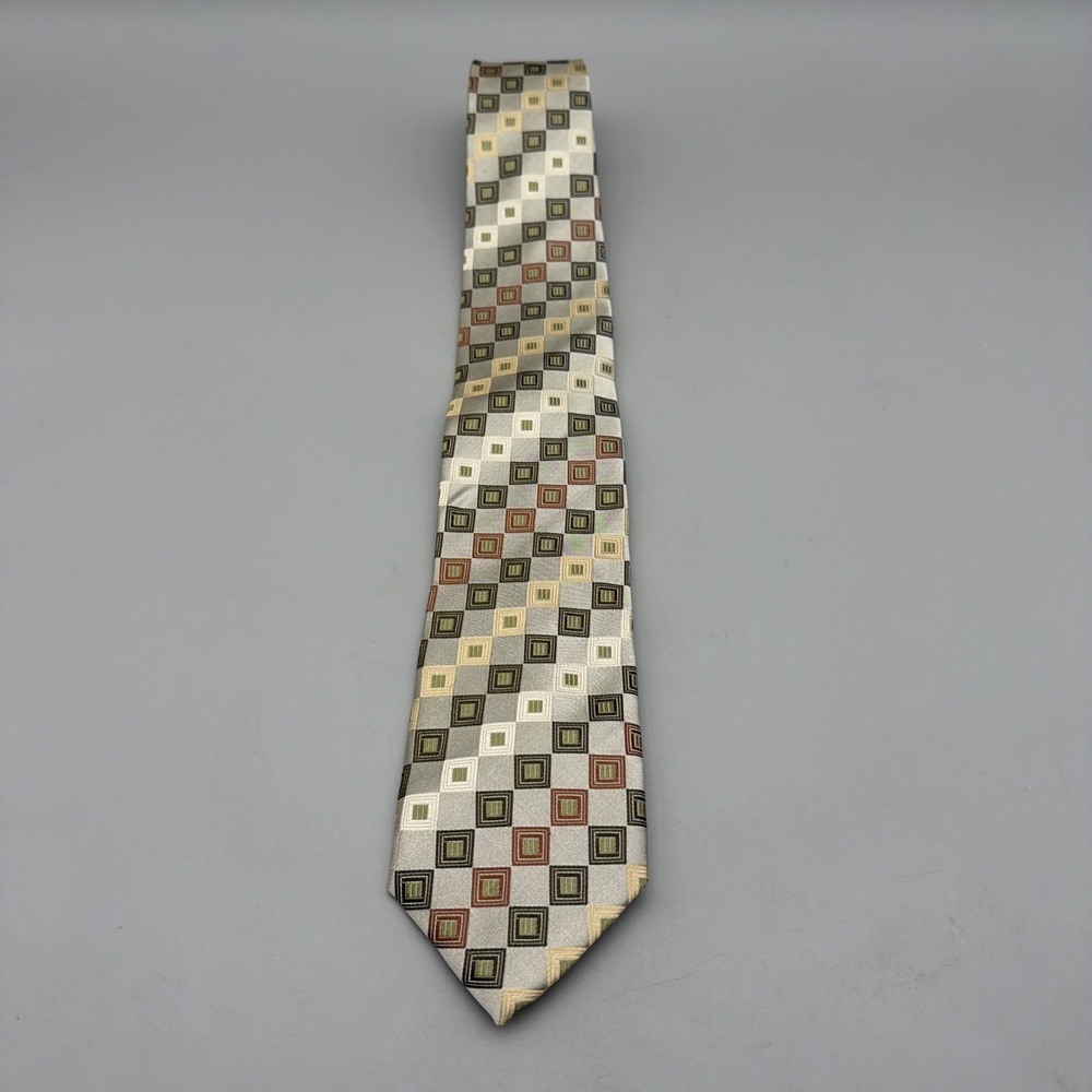 Peacock Necktie Handmade Pure Silk Beige Brown Geometric Pattern Tie 58"